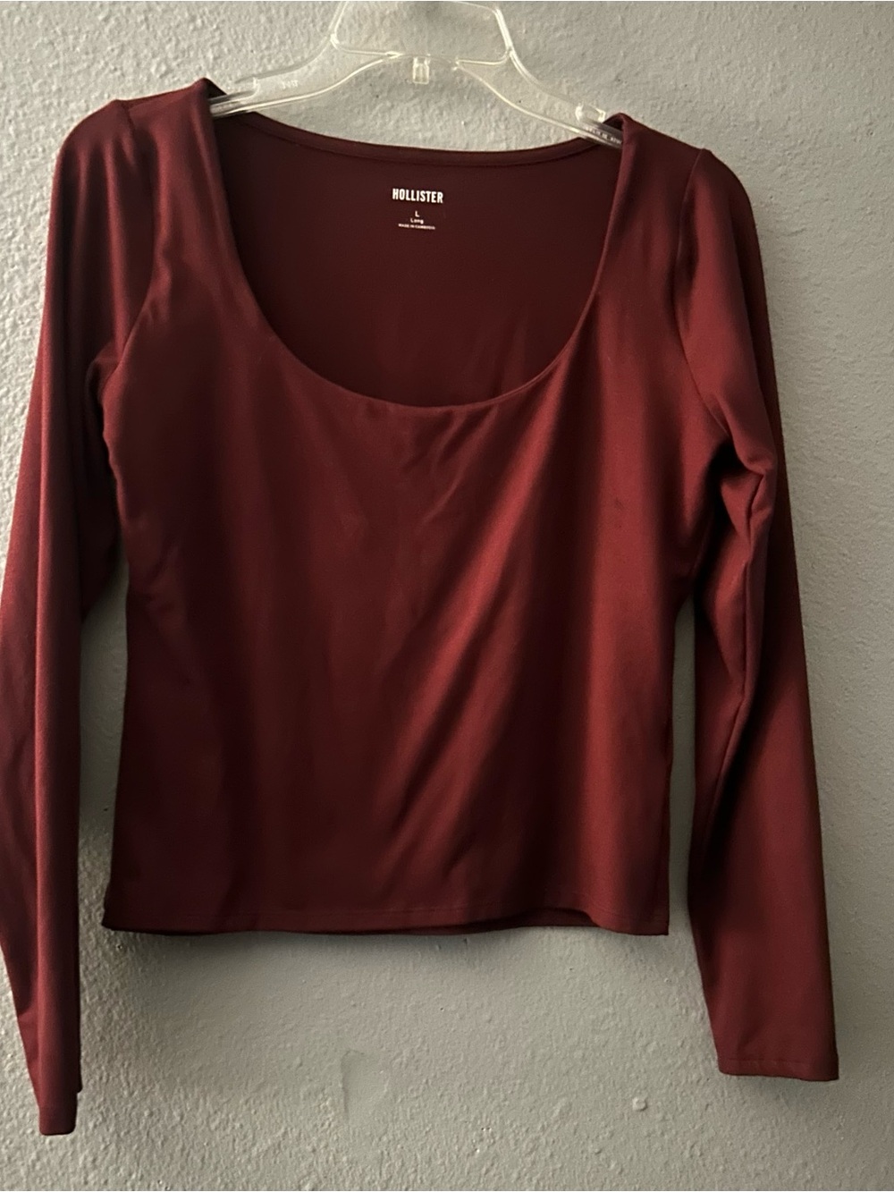 Hollister Women's Long Sleeve Scoop Neck Top - Wine Size L